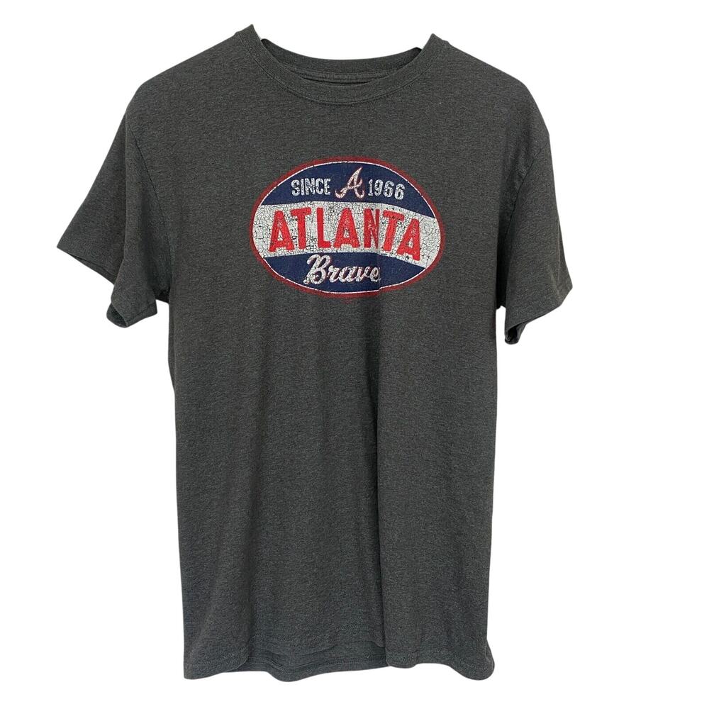 Atlanta Braves‎ T Shirt Mens Medium Gray short Sleeve MLB Genuine Retro Graphic